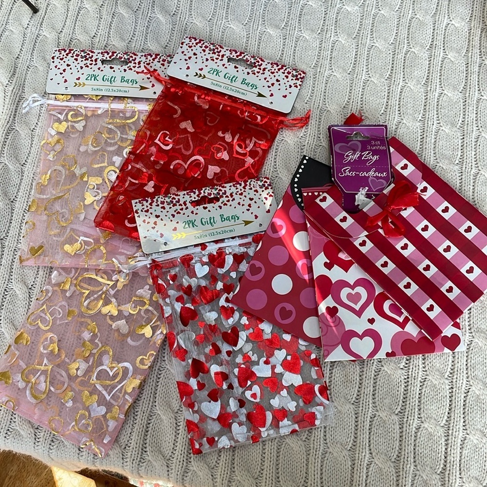 NWT Valentines Day gift bags 11 total 8 are see through mesh bags w/ drawstrings